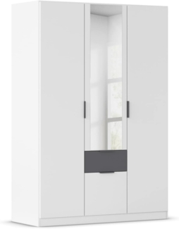 Rauch Möbel Glasgow Drehtürenschrank, Kleiderschrank, Schrank, Garderobe 3-türig, 1 Spiegeltüre, 2 Schubladen, Farbe Weiß/Weiß/Grau metallic, Griffprofil Grau metallic, 136 x 197 x 54 cm