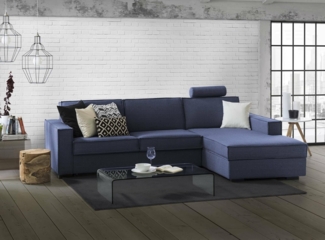 Talamo Italia Ecksofa Beatrice, Made in Italy, Drehbare Öffnung mit Matratze und Netz inklusive, Rechte Halbinsel mit Stauraum, mit schmalen Armlehnen, Cm: 260x95h90, Farbe Blau