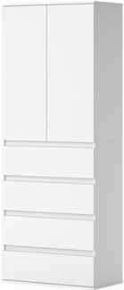 Vicco Kleiderschrank Claus, Weiß, 74 x 191.5 cm mit 4 Schubladen
