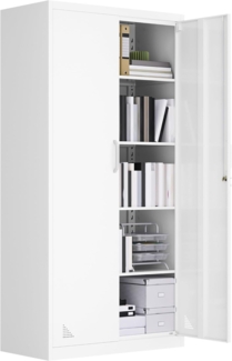 YITAHOME Aktenschrank, Abschließbar Metallschrank mit 4 Verstellbaren Regalen, Büroschrank, Stahl-Aufbewahrungsschrank, Metallschrank, Garage, Büro, Abstellraum, 180 x 90 x 45 cm, Weiß