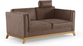 Cavadore 2,5er-Sofa Vida / 2,5-Sitzer Couch im trendigen Design mit massivem Holzrahmen in Eiche, Kopfstütze mit Kuschelkissen / 183 x 84 x 93 / Mikrofaser, Hellbraun