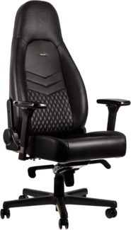 noblechairs ICON Gaming Stuhl Schwarz - Bürostuhl Ergonomisch Leder - Ergonomischer Schreibtischstuhl mit Rollen - Chefsessel Echtleder - Gaming Chair PC - Ergonomic Office Chair - Inklusive Kissen