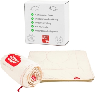 zizzz Kinderbettdecke Bio 4 Jahreszeiten 100x135 cm - Atmungsaktiv & unglaublich weich - Natur Decke mit Swisswool Füllung (290g/m2) - Hochwertiges Duvet für das ganze Jahr