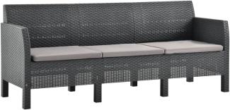 vidaXL 3-Sitzer Gartensofa mit Kissen Anthrazit PP Rattan 3067232