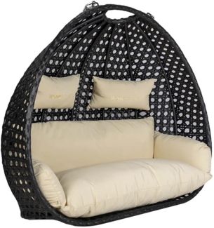 HOME DELUXE Polyrattan Hängesessel nur Korb und Kissen TWIN DELUXE - Schwarz/Creme
