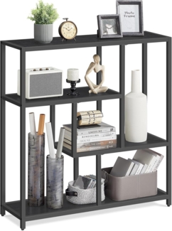 Vasagle Bücherregal, mit 4 Ablagen, Hartglas, Stahl, ebenholzschwarz-tintenschwarz, 30 x 100 x 103 cm
