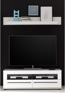 TV-Rack und Wandboard COLORADO-61 in weiß Hochglanz mit schwarzen Relinggriffen BxHxT: 150 x 130 x 47 cm