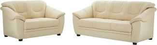 Cavadore Ledergarnitur Savana mit Federkern Set bestehend aus 2er Sofa und 3er Sofa in Echtleder, Leder, creme, 3er: 198 x 90 x 90 cm: 2er: 148 x 90 x 90 cm