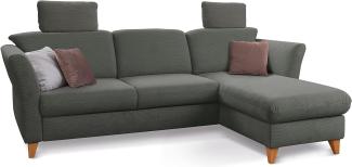 CAVADORE Schlafsofa Trend / Skandinavisches Ecksofa mit Federkern, Bettfunktion, Bettkasten im Longchair und 2 Kopfstützen / 249 x 86 x 162 / Cord, Dunkelgrau
