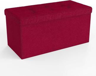 INTIRILIFE Faltbare Sitzbank 76x38x38 cm in Kirsch ROT - Sitzwürfel mit Stauraum und Deckel aus Stoff mit Mulden - Sitzcube Fußablage Aufbewahrungsbox Truhe Sitzhocker