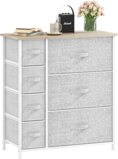 DWVO Kommode mit 7 Schubladen, Schrank aus Stoff mit Griffen, Metallgestell & MDF-Holzplatte, langlebig, für Schlafzimmer & Wohnzimmer,Hellgrau