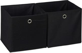 Relaxdays Aufbewahrungsbox 2er Set, quadratisch, Aufbewahrung für Regal, Stoffbox in Würfelform 30x30x30 cm, schwarz