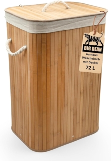 BigDean Wäschekorb Bambus 72L Wäschesammler Wäschetruhe Wäschetonne Wäschekorb mit Deckel Wäschesack herausnehmbar und maschinenwaschbar