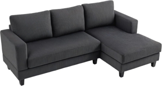 HOMCOM Ecksofa Sofa mit Chaiselongue Cord-Optik Hochdichtem Schaumstoff, bis 400 kg, L Form Couch 1 Teile, für Wohnzimmer, Schlafzimmer, 214 x 134 x 84 cm Dunkelgrau
