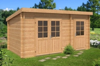 Alpholz Pultdach Gartenhaus Maria mit Anbau Gartenhaus aus Holz in Pinie Holzhaus mit 40 mm Wandstärke Blockbohlenhaus mit Montagematerial