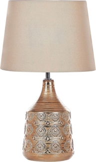'Wari' Tischlampe Goldbraun Keramik 47 cm Stoffschirm Kegelform Jute u. Baumwolle langes Kabel mit Schalter handgefertigt Retro Schlaf- u. Wohnzimmer