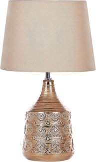 'Wari' Tischlampe Goldbraun Keramik 47 cm Stoffschirm Kegelform Jute u. Baumwolle langes Kabel mit Schalter handgefertigt Retro Schlaf- u. Wohnzimmer