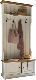 Mirabeau Kleiderständer romantische Garderobe Colchester im antikweißen Landhausstil, (vintage, mit Ablagen, Türen & 4 Kleiderhaken), Schrank, mit Eisenhaken & Fächer, weiß/braun, B 94cm, H 205cm, T 40cm
