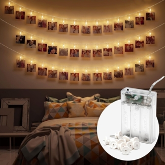 COZY HOME LED-Lichterkette Fotoclip Lichterkette - Batterie und Stecker, 30 Fotoclip LEDs I Timer-Funktion I 6 Meter I Warmweiße LED