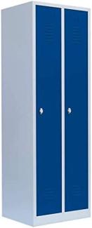 Steelboxx Spind Garderobenschrank Stahlschrank Metallschrank Kleiderspind 180 x 60 x 50cm Lichtgrau/Blau 2 Abteile 510121