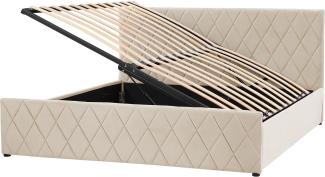Bett mit Stauraum ROCHEFORT 180 x 200 cm Samtstoff Beige
