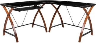 Flash Furniture Jude Eck-Computertisch mit ausziehbarer Tastaturablage aus Glas, L-Form, Schwarz