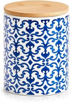 ZELLER 19818 Vorratsdose MAROKKO 600 ml, Keramik/Bambus, blau/weiß, Ø 9,5 x 12,2 cm