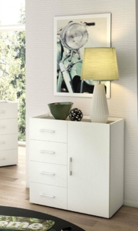 Dmora - Kommode Violetta, Buffetschrank mit 1 Tür und 4 Schubladen, Wohnzimmer-Sideboard, Mehrzweckschrank mit Regalen, 100 % Made in Italy, 90 x 41 x 87 cm, Weiß