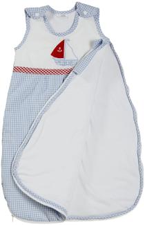 Maritimer Ganzjahres Schlafsack in blau kariert mit Segelschiff 3 - 6 Mon. 65 cm