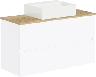 Baikal Natura Badezimmer-Set mit reduziertem Hintergrund, mit Keramik-Waschbecken auf Arbeitsplatte, freistehendes Möbel, montiert, Zwei Schubladen ohne Spiegel, 100 cm, Boden 39 cm