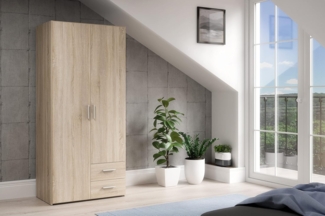 FORTE TELANE Kleiderschrank 80 90, Moderner Kleiderschrank, 2-türig, 2 Schubladen, Drehtürenschrank, Holzwerkstoff, Weiß/Beige, 87,9 cm breit x 195 cm hoch x 53,9 cm tief