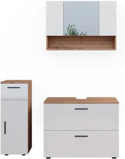 Vicco Badmöbelset Irma Eiche Weiß Hochglanz modern 80 cm 30 cm Badezimmerschrank Badschrank Badezimmermöbel Waschtischunterschrank Spiegelschrank Midischrank Schranktür Schrankfach Schrankschublade