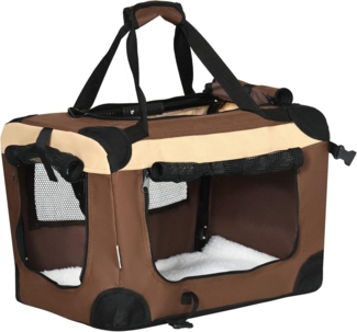 PawHut Tiertransportbox Hundebox, faltbar Hundetasche, Transporttasche, mit Kissen bis 4 kg, Braun 50,5 x 33,5 x 35 cm