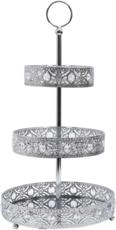 HOME DECO FACTORY, KA0113, 3 Tier Silver Metal Decorative Tray, Ideal for Entertaining and Home Decor, Easy to Maintain, Elegant Design, 3 Tier Size, Silver Color, Argent