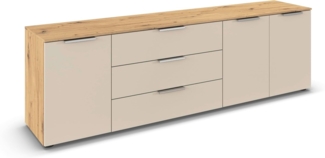 Rauch Möbel Flipp, Kommode für Schlafzimmer, Kinderzimmer, Wohnzimmer, Jugendzimmer, Flur, Garderobe, 3-türig, 3 Schubladen, mit Softclose-Funktion, Farbe Eiche Artisan, Holz/Beige, Breite 199 cm