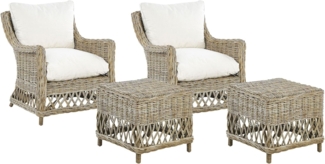 Gartensessel 2er Set mit Auflagen RIBOLLA mit Fußstütze Rattan Natürlich