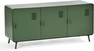 MEUBLE COSY TV Schrank Sideboard mit 3 Türen und Regal Ablage Wohnzimmer Schränke aus Metall für Wohnzimmer Esszimmer Schlafzimmer Arbeitszimmer, Industrial Style, 120 cm lang, Grün