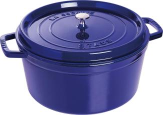 STAUB Gusseisen Bräter/Cocotte, Rund 30 cm, 8,35 L, Aromaregen Funktion, Für alle Herdarten geeignet, Dunkelblau