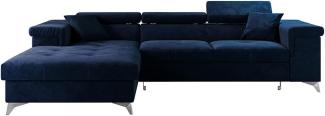 Selsey MIKKARA - Wohnlandschaft/Moderne Schlafcouch in L-Form/Veloursbezug wasserbeständig, freistehend, 280 cm breit (Dunkelblau, Ottomane Links)