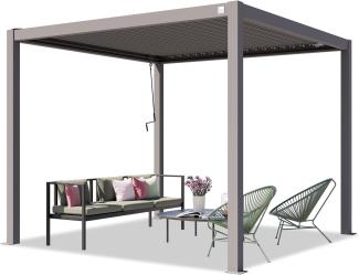 PRIMEYARD Pergola 3x3 m Aluminium-Pfosten mit Lamellendach aus Stahl graue Terrassenüberdachung