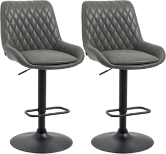 HOMCOM Barhocker höhenverstellbarer Barstuhl, Tresenstuhl mit Fußstütze (Küchenhocker, 2 St, Küchenstuhl), für Esszimmer, Küche, Kunstleder, Dunkelgrau
