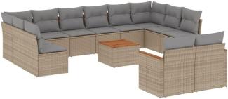 vidaXL 13-tlg. Garten-Sofagarnitur mit Kissen Beige Poly Rattan 3258853