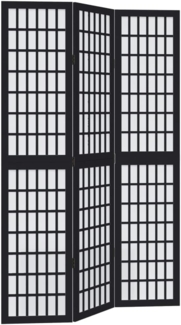 vidaXL 3-tlg. Paravent Schwarz Massivholz Paulownia 358766