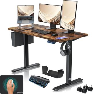 KESSER® Höhenverstellbarer Schreibtisch elektrisch | Ergonomisch Steh-Sitz Schreibtisch | 3-Funktions-Memory Steuerung | Inkl. 360° Rollen & USB-Ladeanschluss | Computertisch für Homeoffice Braun, 120x60 cm