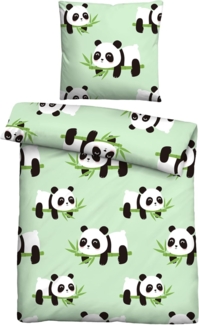 Traumhaft schlafen - Castell - Markenbettwäsche Polar-Fleece Bettwäsche 0330250 PANDA, mint, 1x 135x200 cm + 1x 80x80 cm