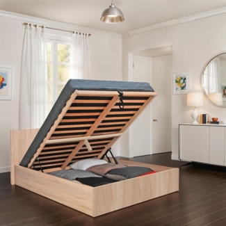 Vente-unique - Bett mit Bettkasten - 140 x 190 cm - Naturfarben - ELPHEGE