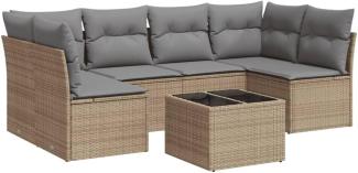 vidaXL 7-tlg. Garten-Sofagarnitur mit Kissen Beige Poly Rattan