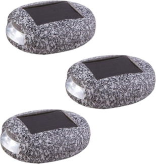 3er Set LED Solarleuchten, Stein Design, grau, L 8,5 cm