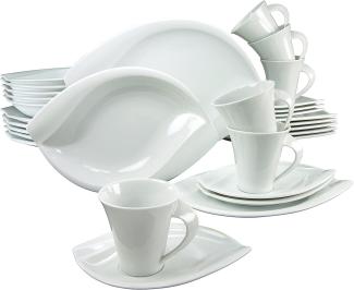 CreaTable Kombiservice Geschirr-Set ACACIA (30-tlg), 6 Personen, Porzellan, Service, weiß, extravagantes Form, 30 Teile, für 6 Personen
