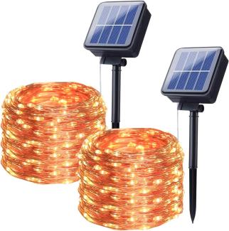 Anmossi Solar Lichterkette Aussen,2 x 12M 120 LED Lichterkette Außen,Wasserdicht KupferDraht Lichterkette,8 Modus,für Innen/Außen Dekoration,Garten,Bäume,Party,Festival,Hochzeit(Warmweiß)